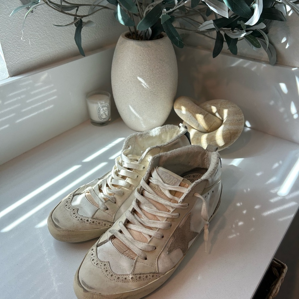 Golden Goose Cream High-Top Sneakers Mid Star